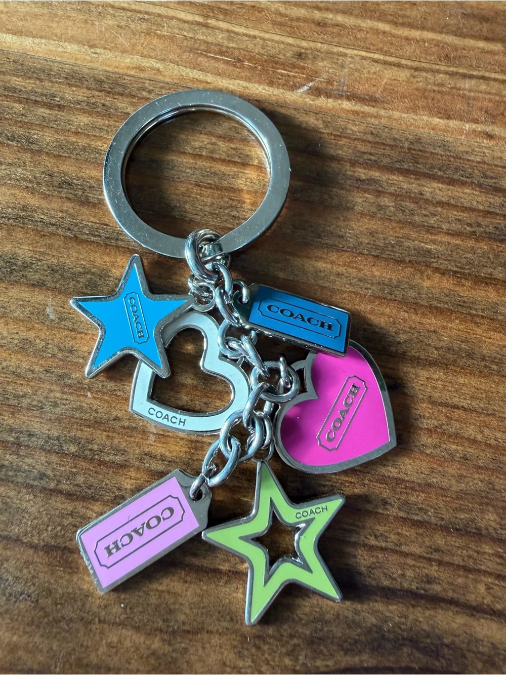 Coach Y2K Multicolor Enamel Heart Star Keychain Bag Charm Silver Tone